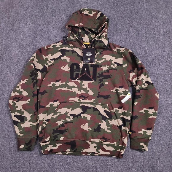 Caterpillar Trademark Hoodie Mens Large Camo Work Pull Over Sweatshirt Embroider - Picture 1 of 14